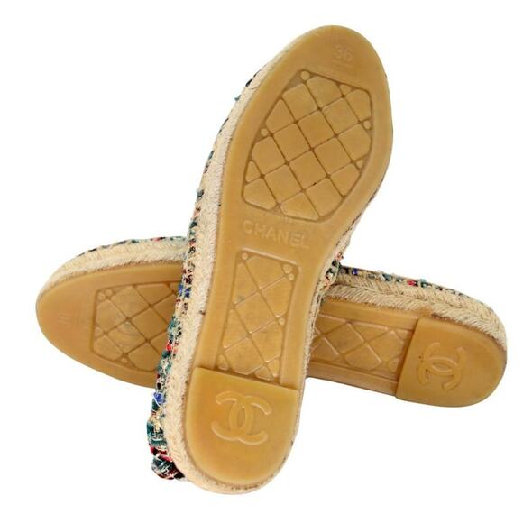 Chanel Espadrille 36 Tweed Canvas Leather Cap-toe Flats CC-0916N-0001 - Picture 10 of 11
